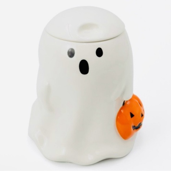 NWT Target Bullseye Playground Halloween White Ghost with Pumpkin Ceramic Jar - Picture 1 of 5